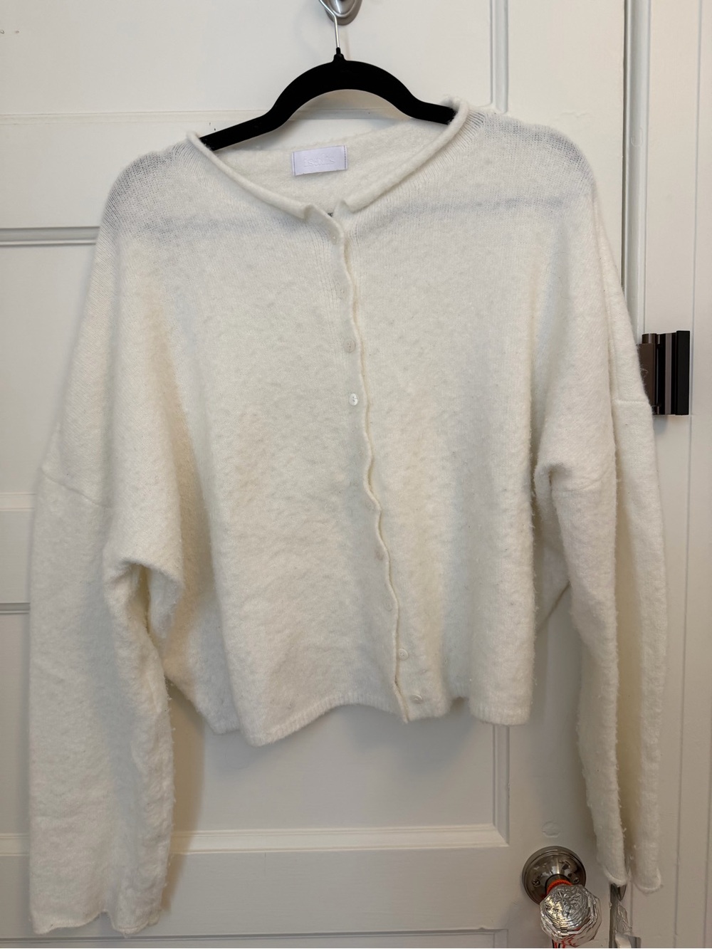 Cream Button-Front Plush Women's Cardigan